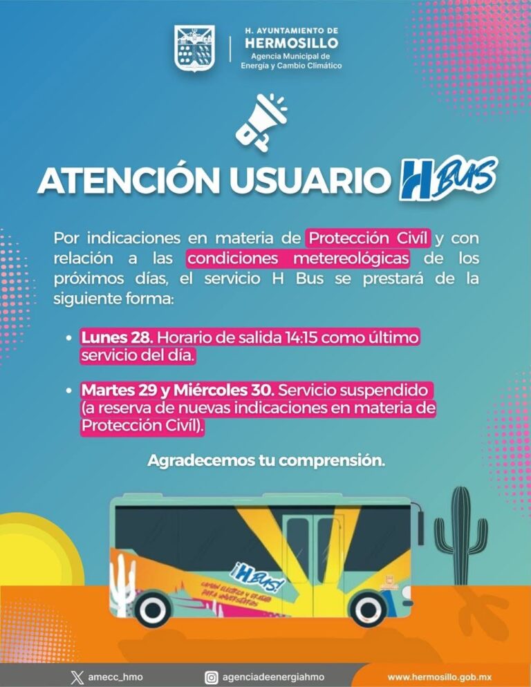 Ajusta H Bus servicio a estudiantes como medida preventiva ante condiciones meteorológicas por huracán “Polo”